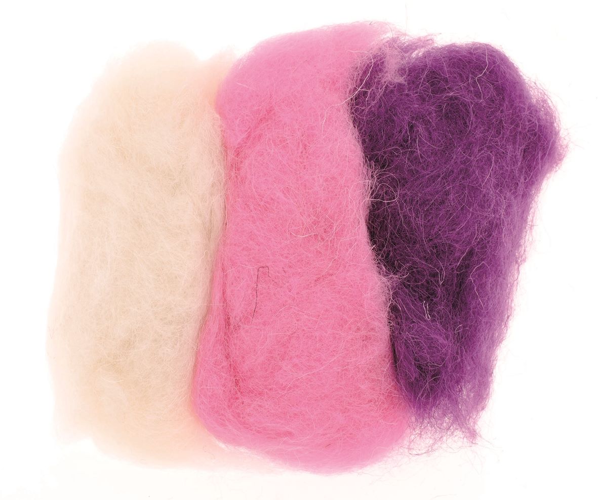 Schafwolle 3x10g rosa-lila-mix