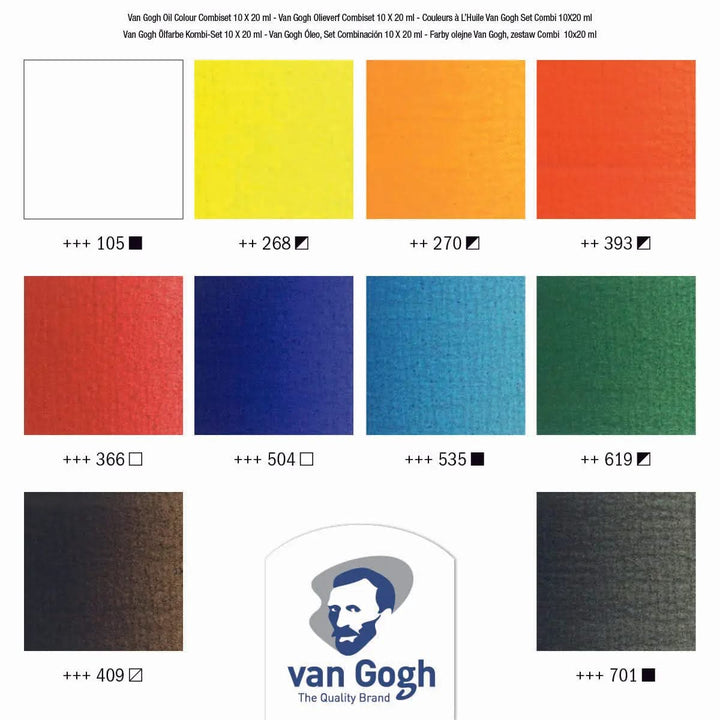 Van Gogh Ölfarben-Set für Fortgeschrittene mit 10 Farben in 20 ml-Tuben + Zubehör - Kidis Art