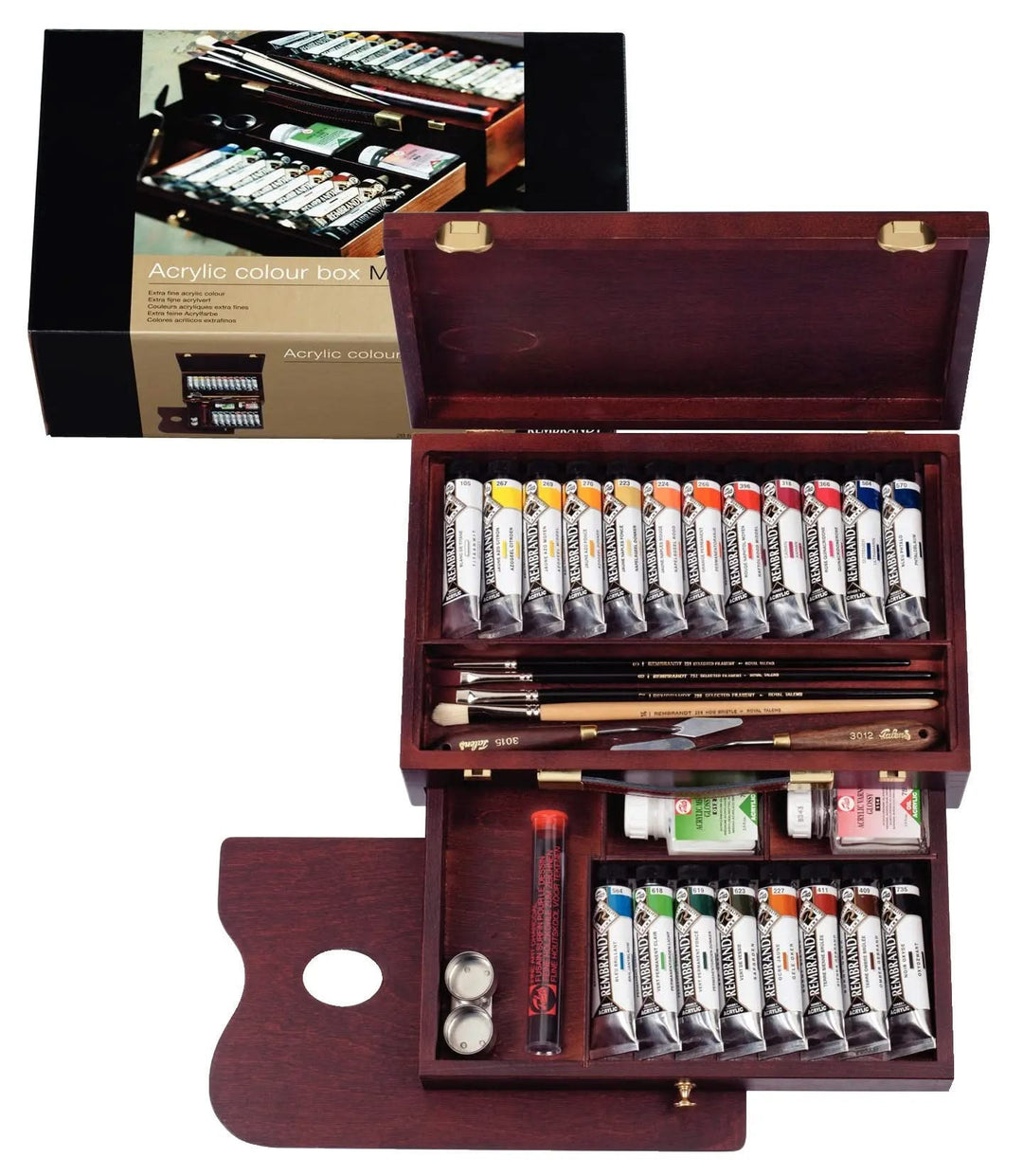 Rembrandt Acrylfarben-Set im Holzkasten Master | 20 x 40 ml + Zubehör - Kidis Art