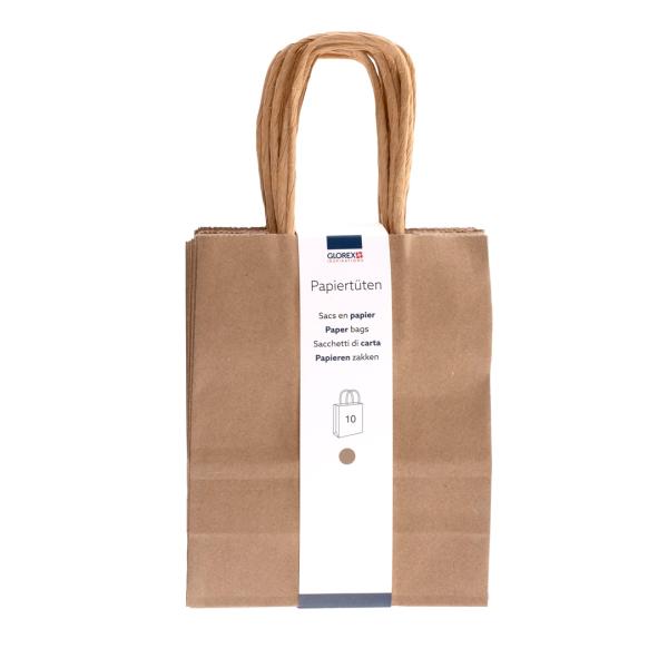 Papiertragetasche, Kordelgriff 12x15x5,5cm, natur, 10St