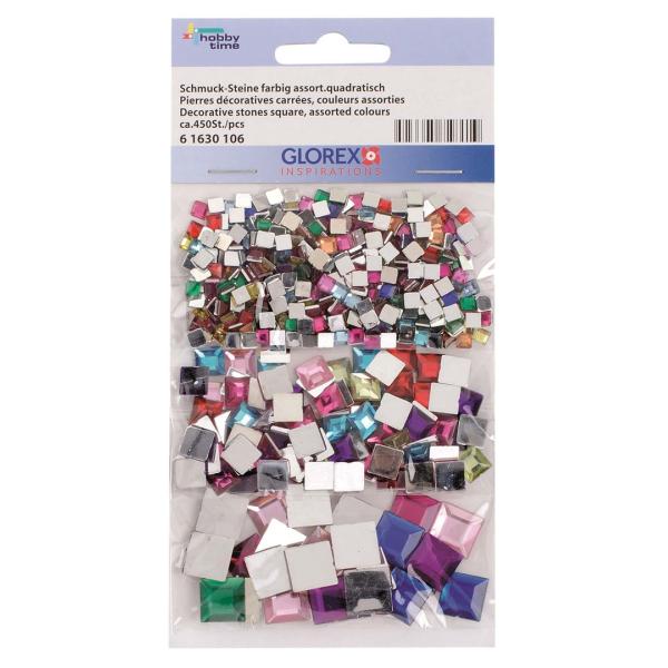Schmuck-Steine farbig assort. quadratisch, 450 St