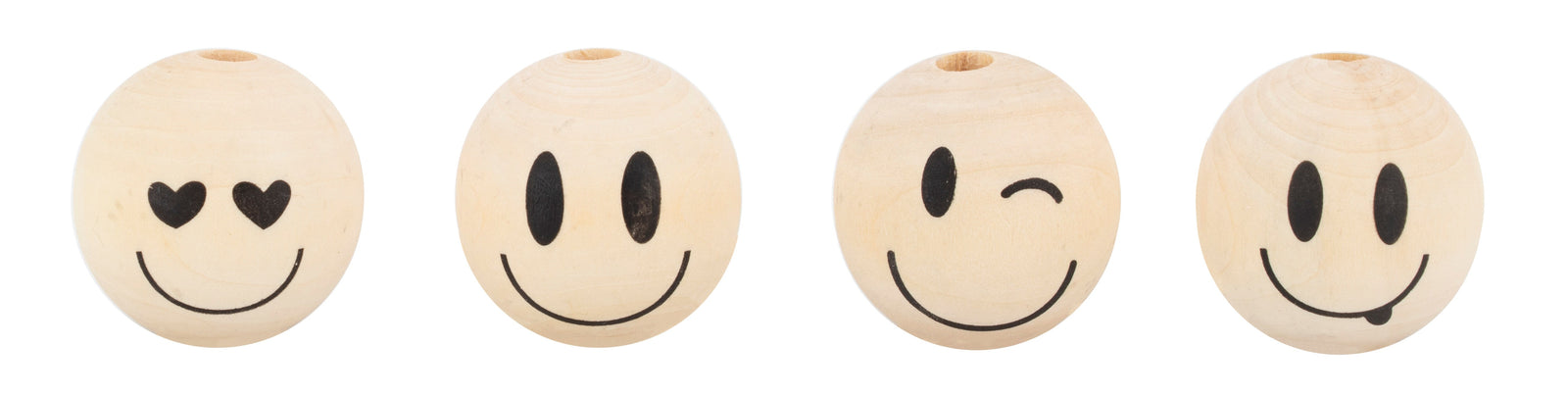 Holzkugel mit Gesicht lustig 8St, 2,5cm, 4 versch. Dessin