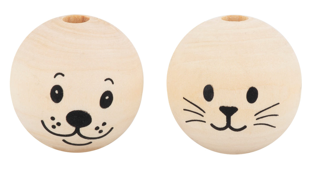Holzkugel m. Gesicht Hund+Katz 8St, 2,5cm, natura