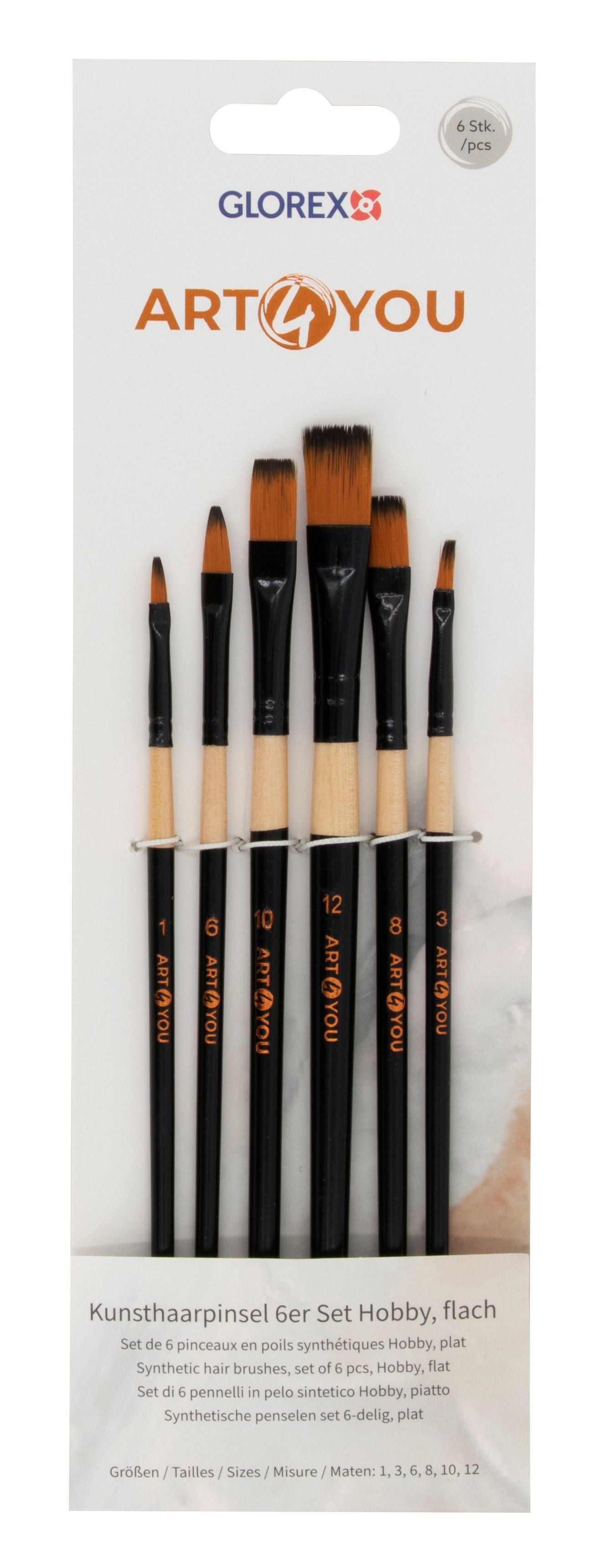 Synthetic Hobbypinsel 6er Set Flach, Gr. 1,3,6,8,10,12