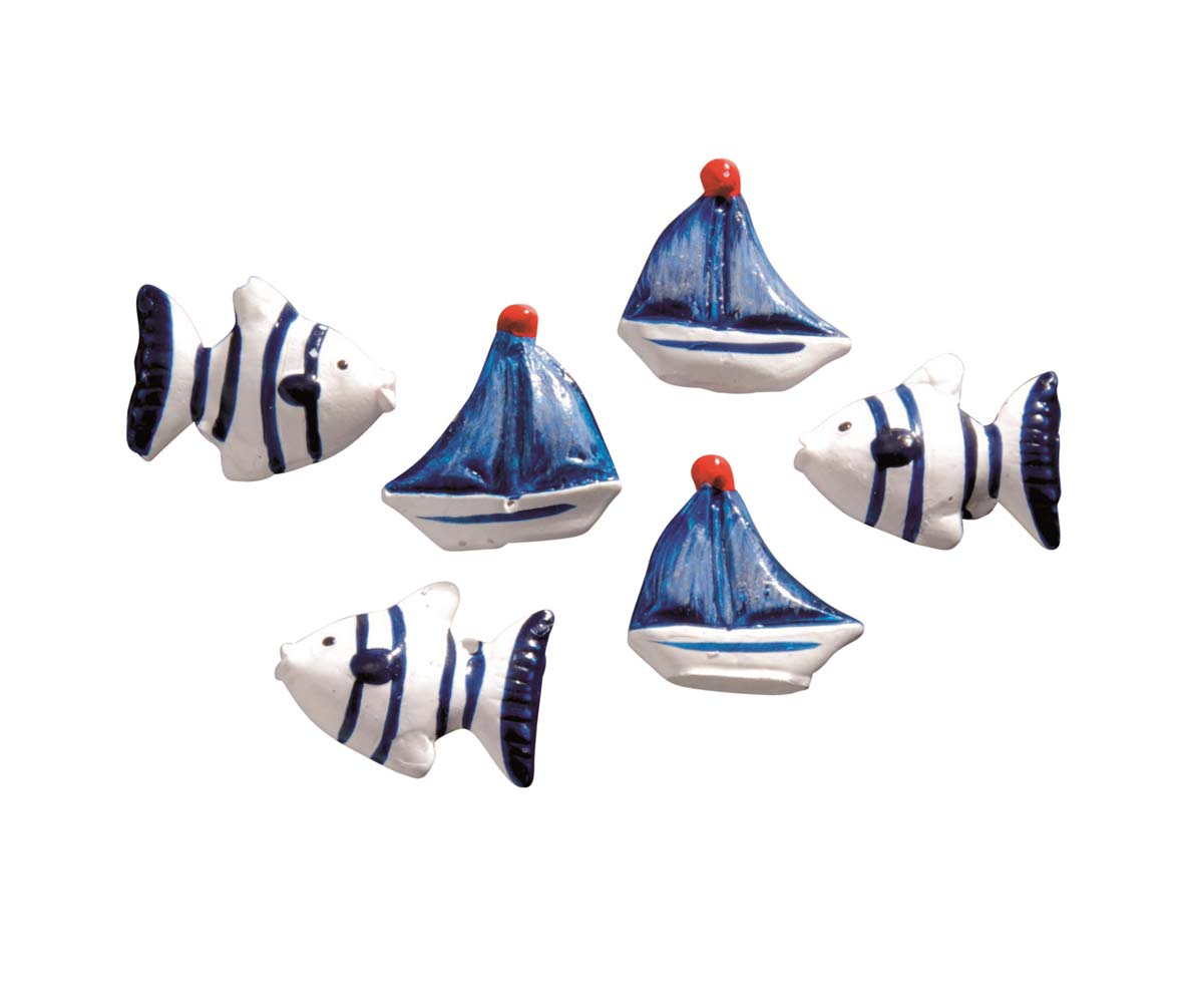 Streuteile Fische/Schiffe 6St blau/weiß - ca.2,5cm