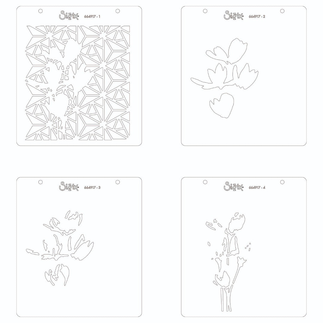 Pochoirs (4 pièces) - Fleurs géométriques