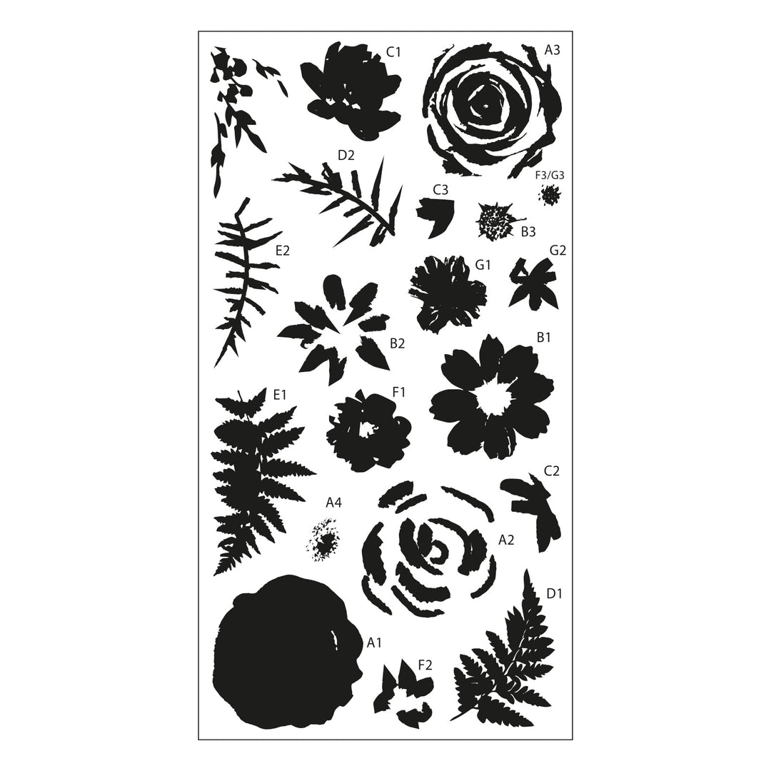 Ensemble de 20 tampons transparents - Fleurs peintes