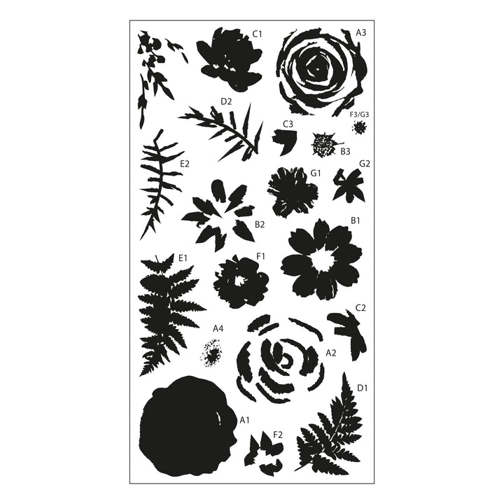 Ensemble de 20 tampons transparents - Fleurs peintes