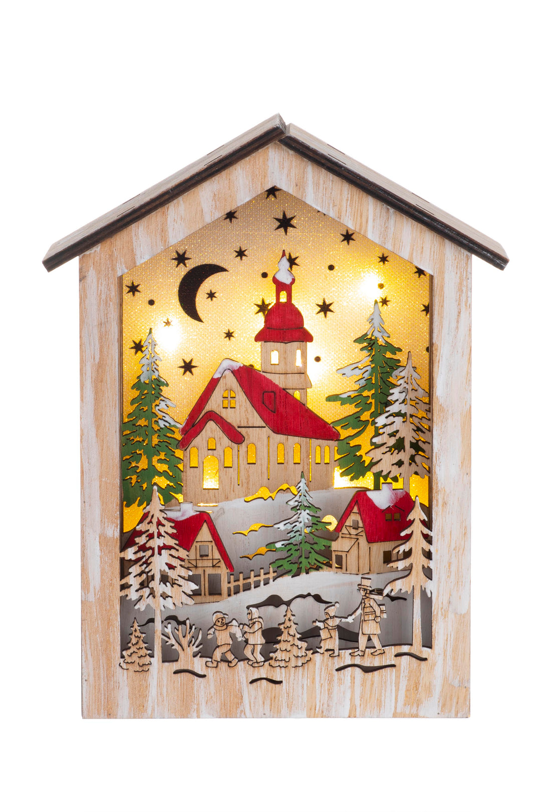 Winterlandschaft m. LED, Timer Haus,17x5x23cm, 2-fach sort.
