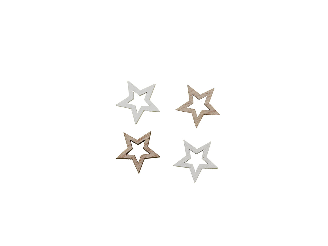 Holzstreuteile, Stern, 12St. natur/weiss 2x2x0,4cm