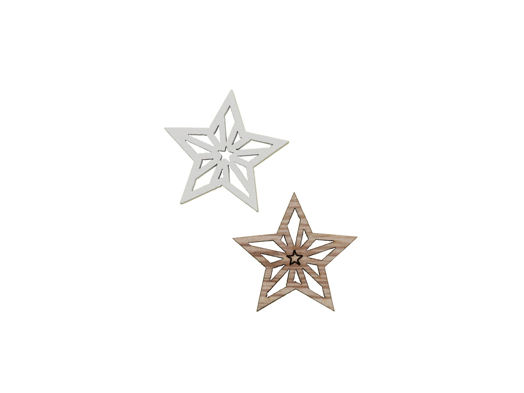 Holzstreuteile, Stern, 9St. natur/weiss, 3,5x3,5x0,4cm