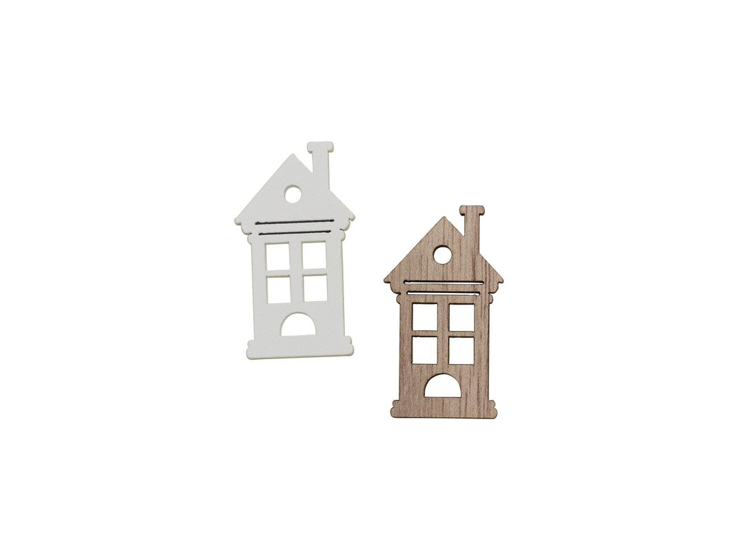 Holzstreuteile, Haus, 6St. natur/weiss 4x2,5x0,4cm