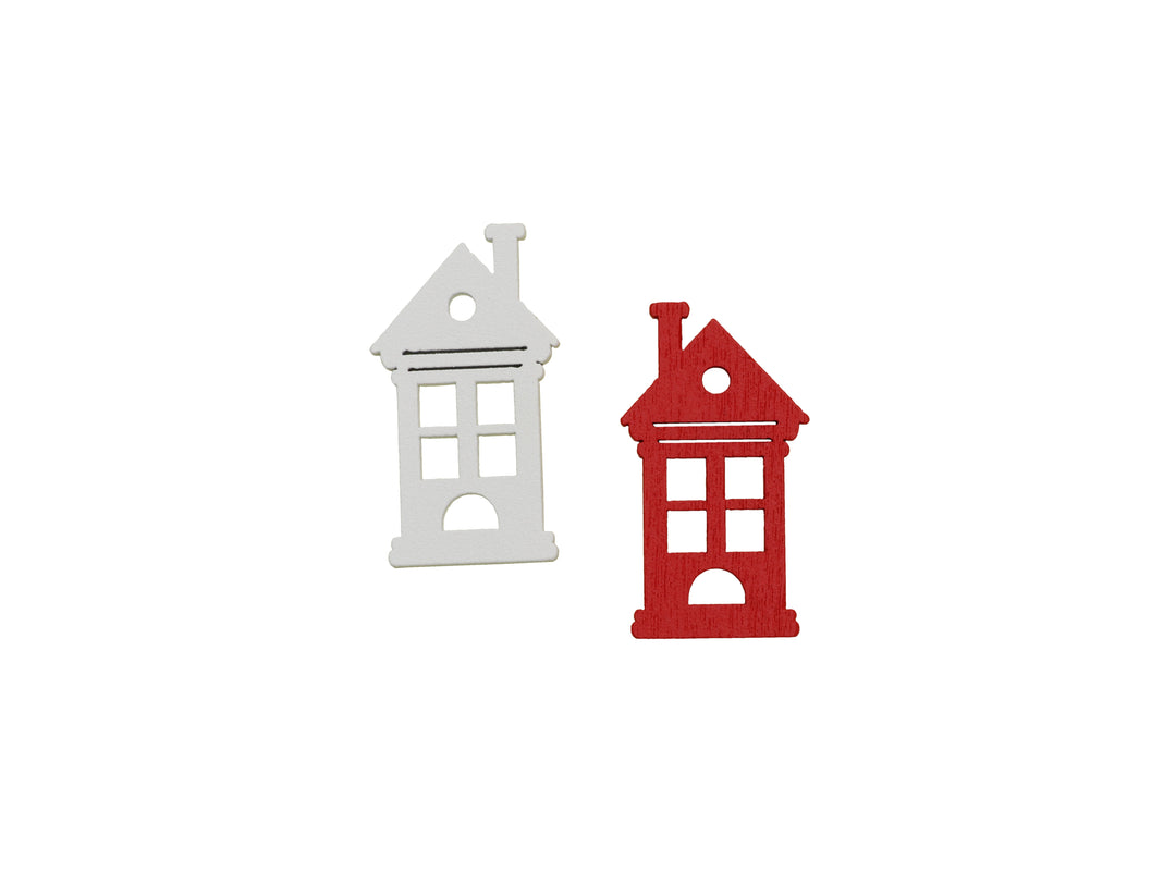 Holzstreuteile, Haus, 6St. rot/weiss, 4x2,5x0,4cm