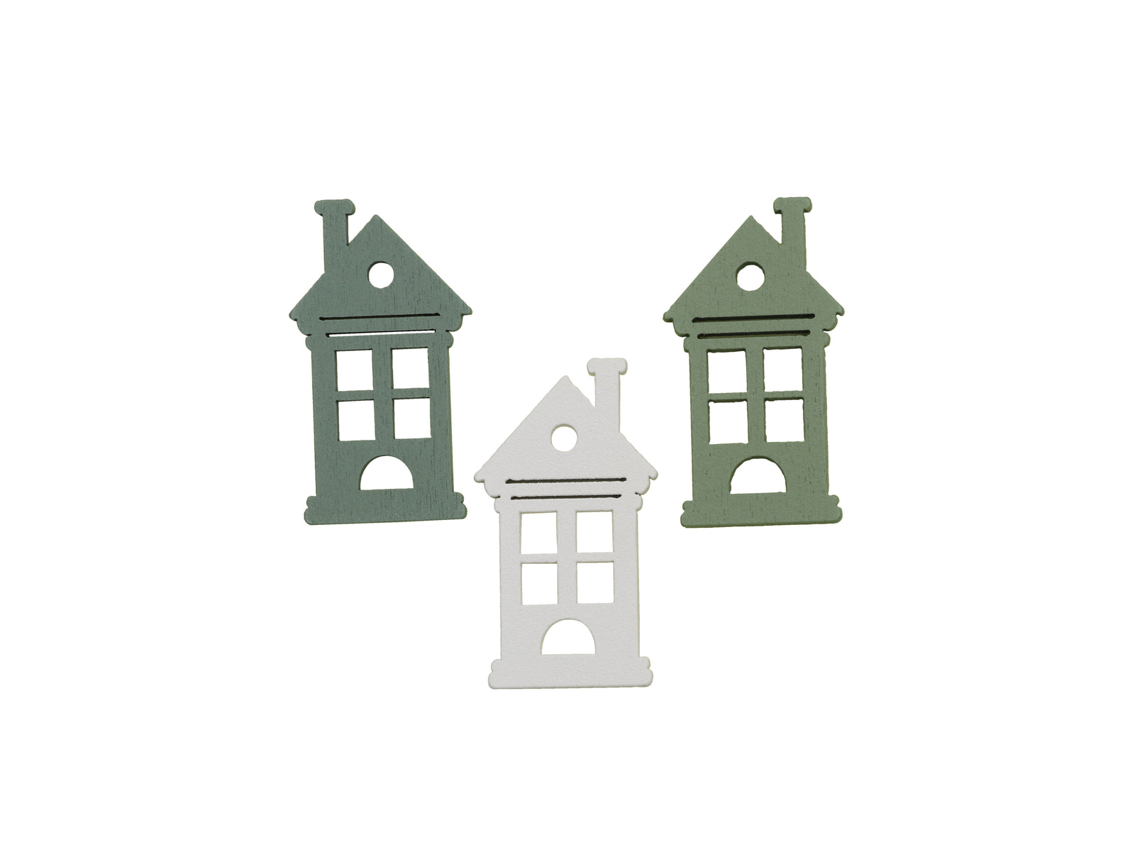 Holzstreuteile, Haus, 6St. grün/weiss, 4x2,5x0,4cm