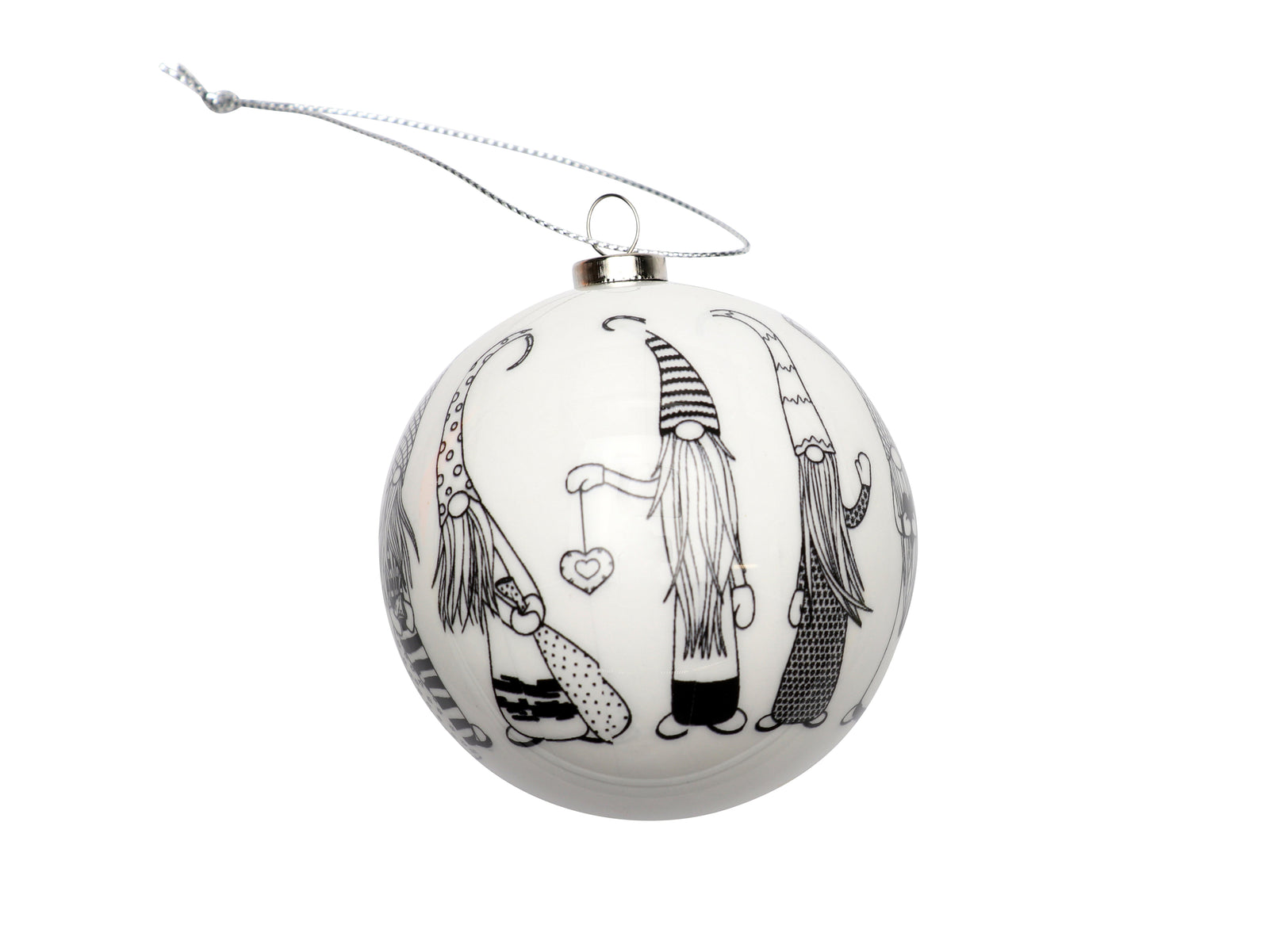 Weihnachtskugel 7,5cm weiss mit Wichtel