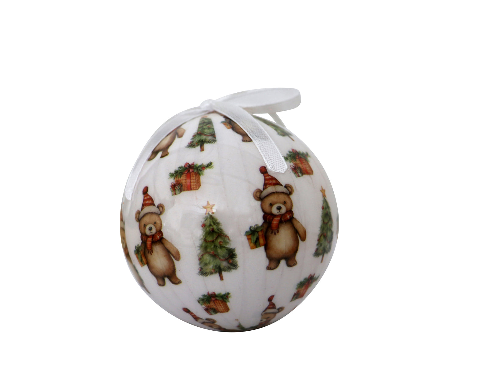 Weihnachtskugel 7,5cm mit Bär und Baum