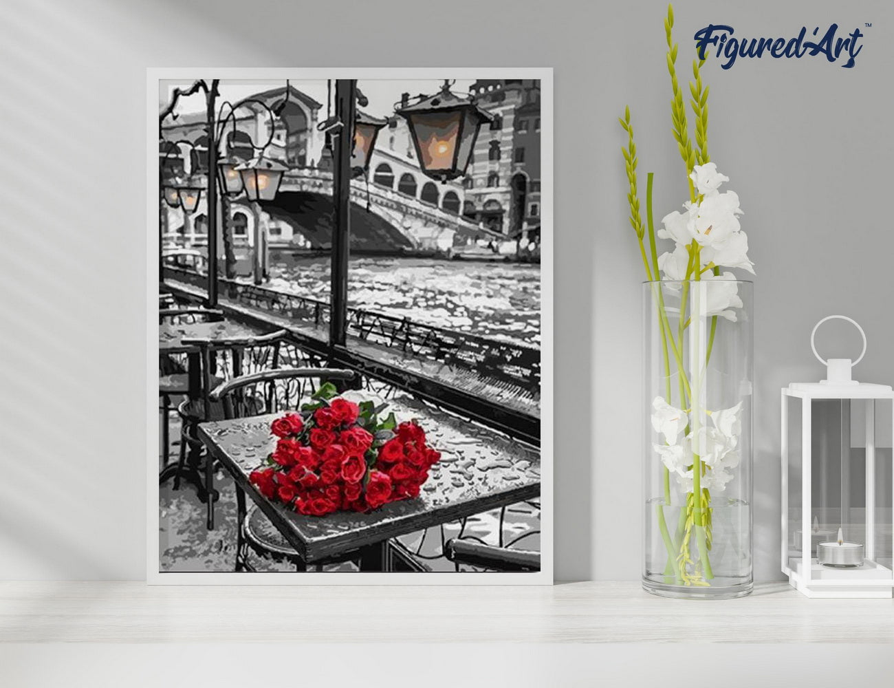 Malen nach Zahlen 40x50cm ohne Keilrahmen Figured’Art Terrasse und Blumenstrauss - Kidis Art