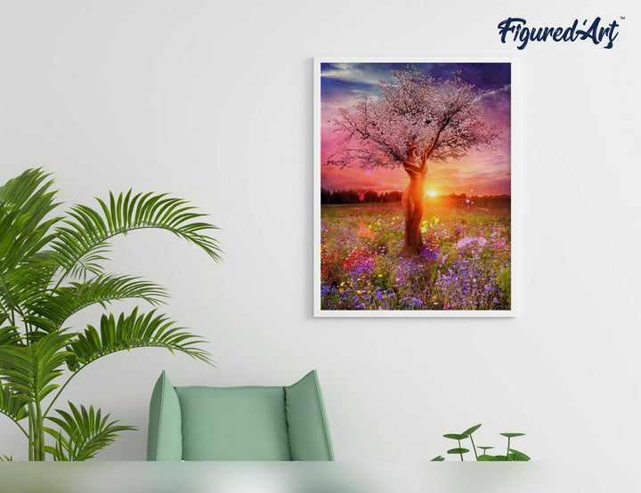 Malen nach Zahlen 40x50cm auf Keilrahmen gespannt Figured’Art Baum mit Frau - Kidis Art