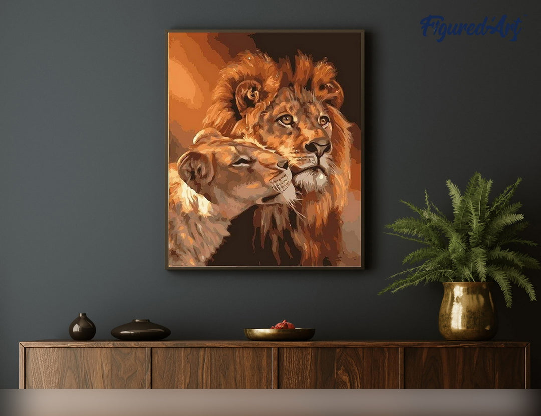 Malen nach Zahlen 40x50cm ohne Keilrahmen Figured’Art Löwe und Löwin Paar - Kidis Art