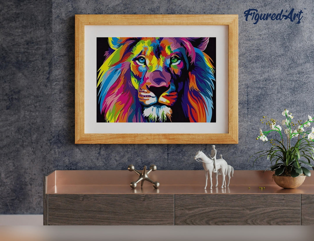 FiguredArt Malen Nach Zahlen 40x50 Cm Auf Keilrahmen Pop Art Löwe Komplettset Mit Farben Pinsel - Kidis Art