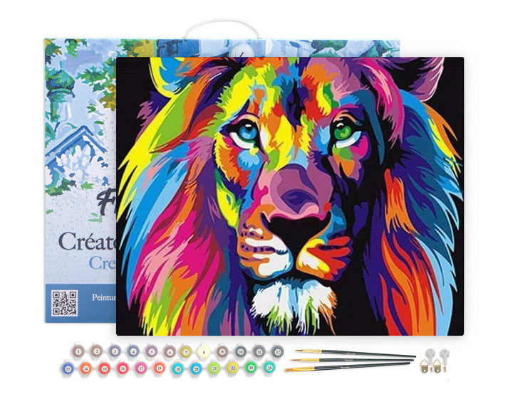 FiguredArt Malen Nach Zahlen 40x50 Cm Auf Keilrahmen Pop Art Löwe Komplettset Mit Farben Pinsel - Kidis Art
