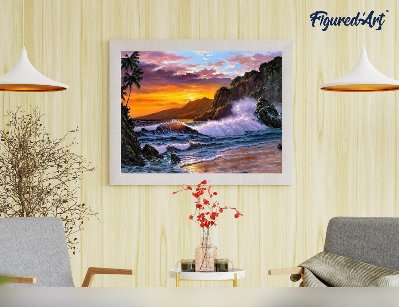 Malen nach Zahlen 40x50cm ohne Keilrahmen Figured’Art Klippe und Wellen - Kidis Art
