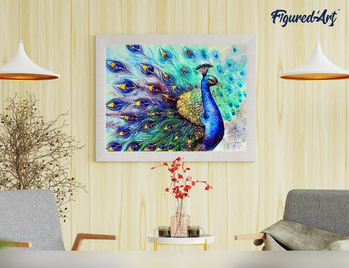 Malen nach Zahlen 40x50cm ohne Keilrahmen Figured’Art Bunter Pfau - Kidis Art