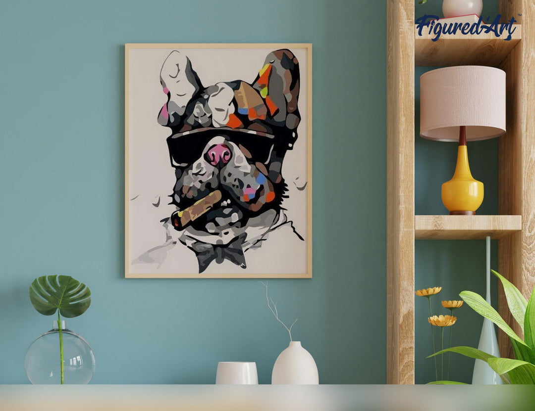 Malen nach Zahlen 40x50cm ohne Keilrahmen Figured’Art Hund mit Zigarre - Kidis Art