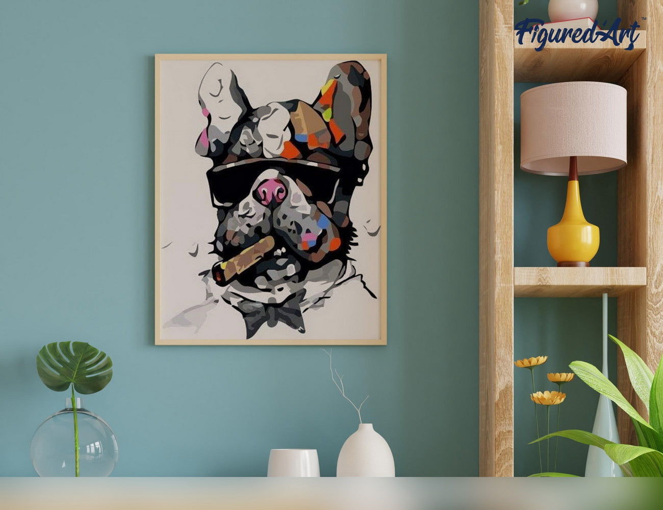 Malen nach Zahlen 40x50cm ohne Keilrahmen Figured’Art Hund mit Zigarre - Kidis Art