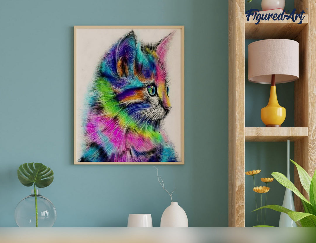 Malen nach Zahlen 40x50cm auf Keilrahmen gespannt Figured’Art Buntes Kätzchen - Kidis Art