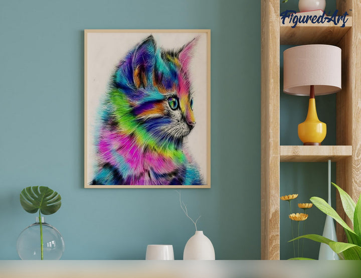 Malen nach Zahlen 40x50cm auf Keilrahmen gespannt Figured’Art Buntes Kätzchen - Kidis Art