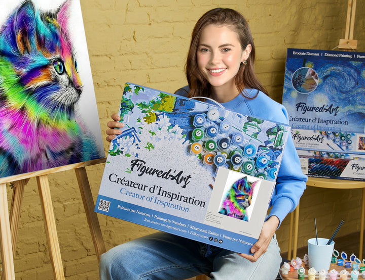Malen nach Zahlen 40x50cm auf Keilrahmen gespannt Figured’Art Buntes Kätzchen - Kidis Art