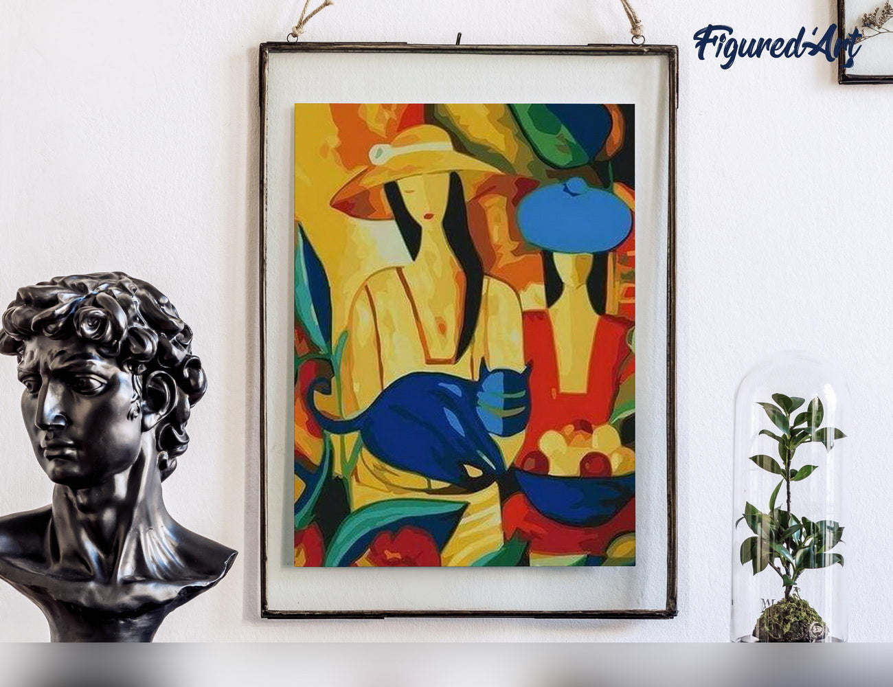 Malen nach Zahlen 40x50cm auf Keilrahmen gespannt Figured’Art Frauen und blaue Katze - Kidis Art