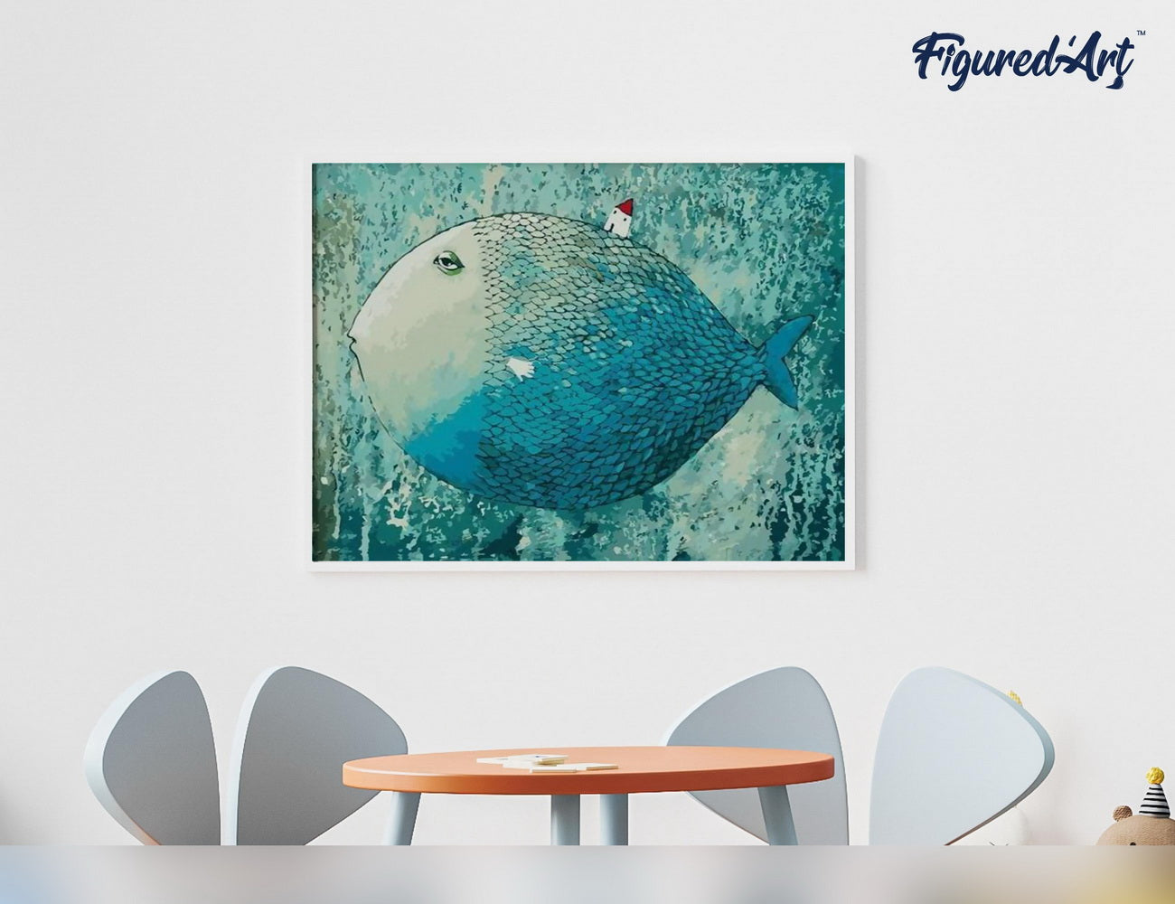 Malen nach Zahlen 40x50cm auf Keilrahmen gespannt Figured’Art Künstlerischer Fisch - Kidis Art