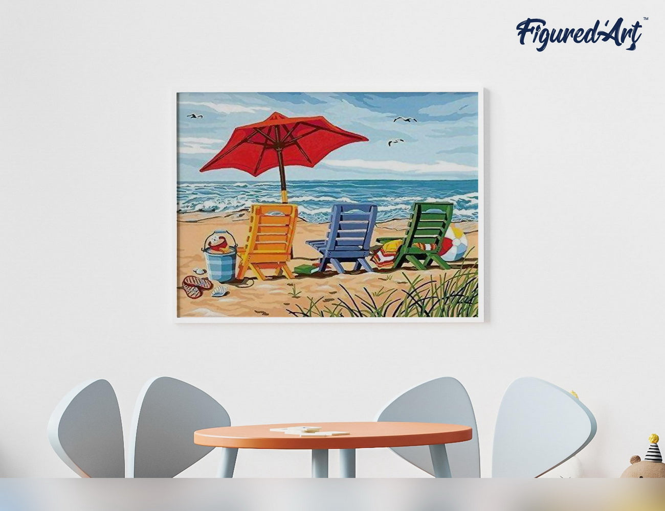 Malen nach Zahlen 40x50cm ohne Keilrahmen Figured’Art Stühle am Strand - Kidis Art