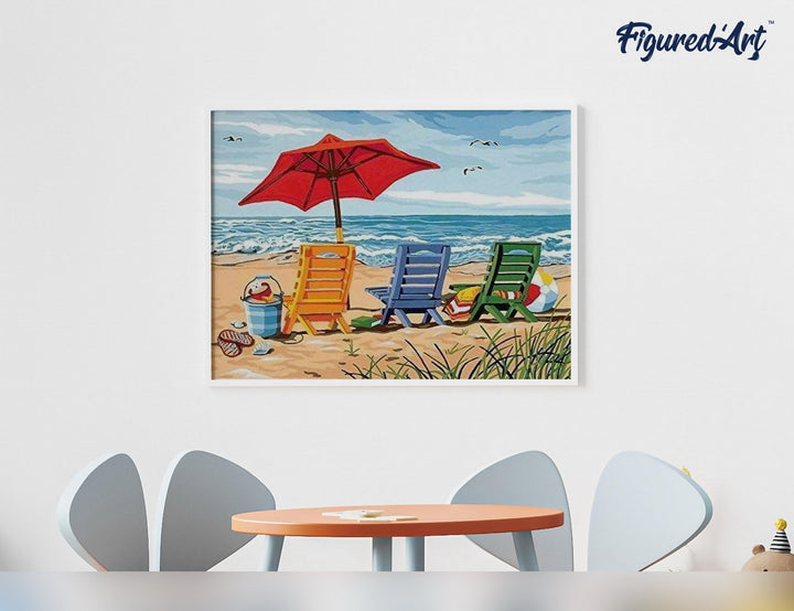 Malen nach Zahlen 40x50cm ohne Keilrahmen Figured’Art Stühle am Strand - Kidis Art