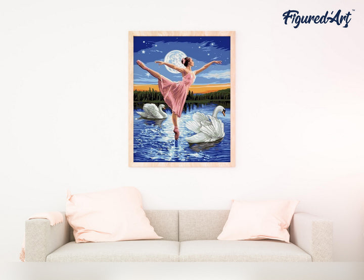 Malen nach Zahlen 40x50cm ohne Keilrahmen Figured’Art Schwanensee - Kidis Art