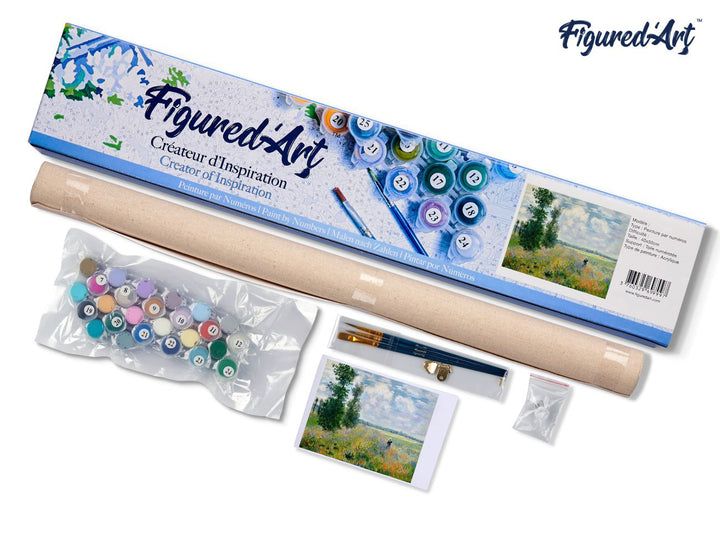 Malen nach Zahlen 40x50cm ohne Keilrahmen Figured’Art Mohnfeld – Monet - Kidis Art
