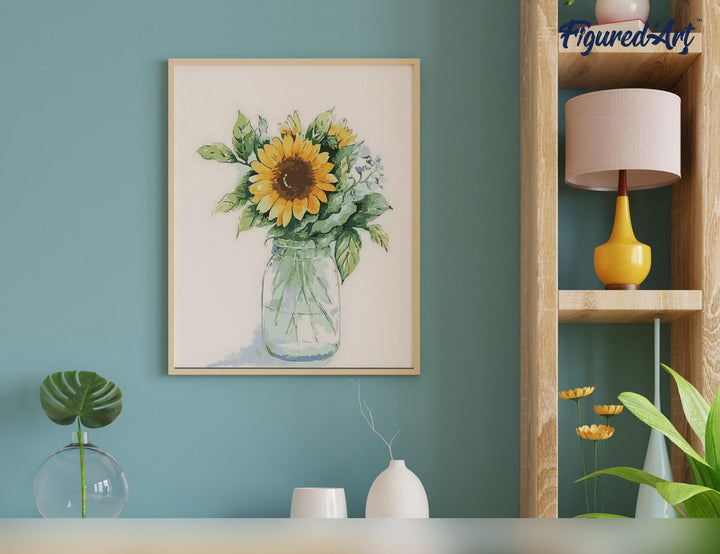 Malen nach Zahlen 40x50cm ohne Keilrahmen Figured’Art Sonnenblumen im Glas - Kidis Art