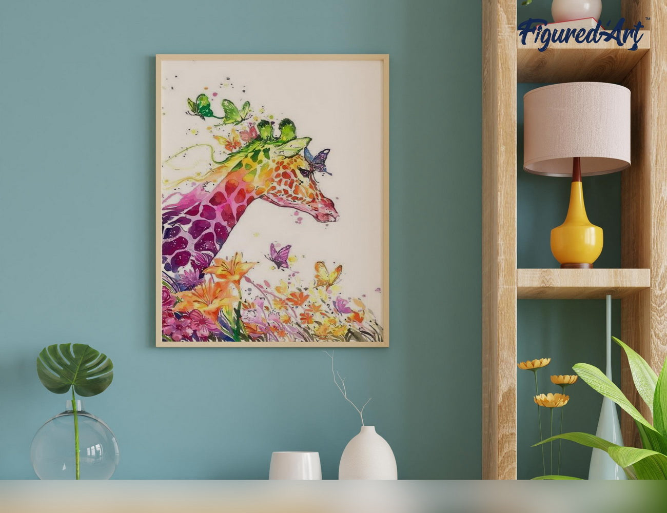 Malen nach Zahlen 40x50cm auf Keilrahmen gespannt Figured’Art Moderne bunte Giraffe - Kidis Art