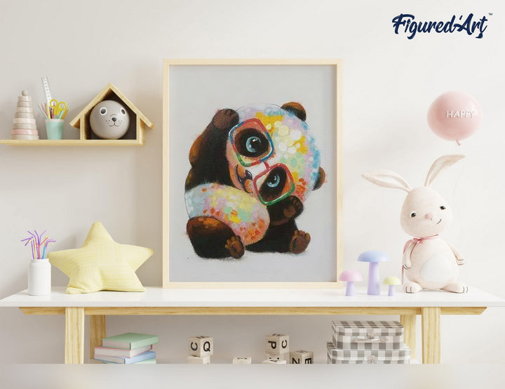 Malen nach Zahlen 40x50cm ohne Keilrahmen Figured’Art Panda und Brille - Kidis Art