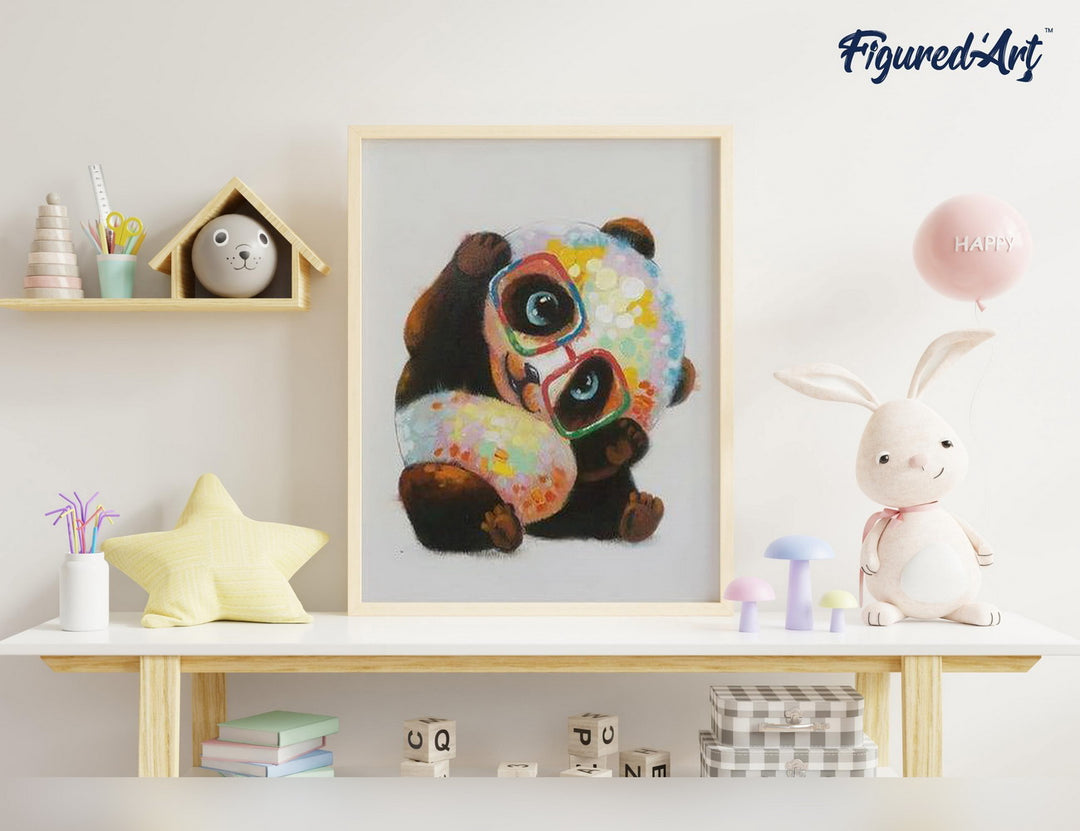 Malen nach Zahlen 40x50cm auf Keilrahmen gespannt Figured’Art Panda und Brille - Kidis Art
