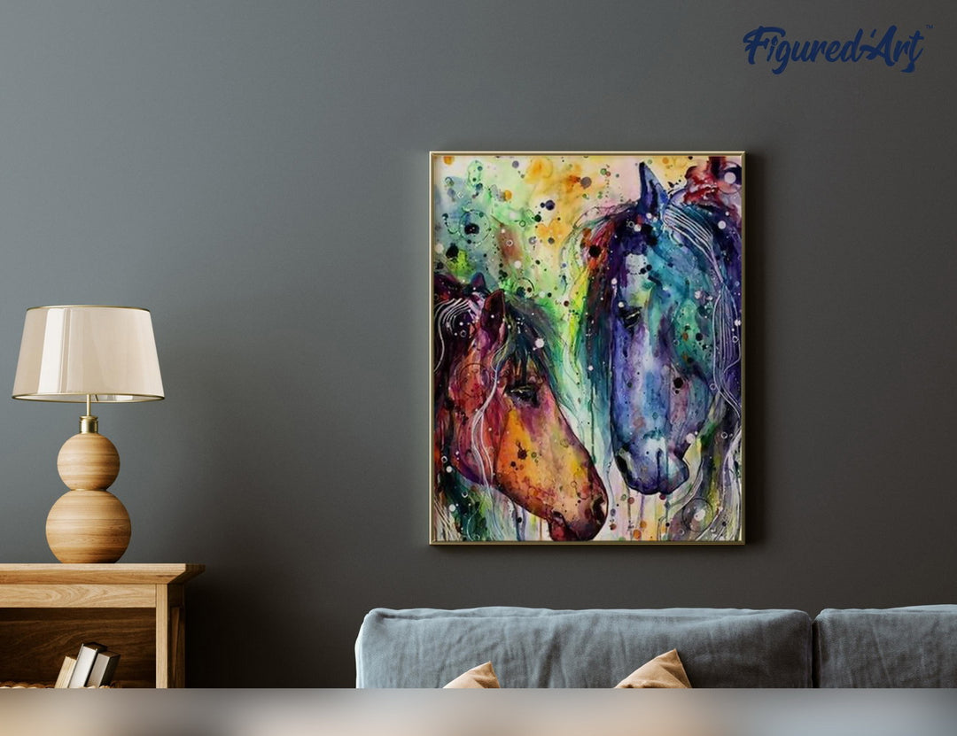 Malen nach Zahlen 40x50cm ohne Keilrahmen Figured’Art Zwei Pferde in Farben - Kidis Art