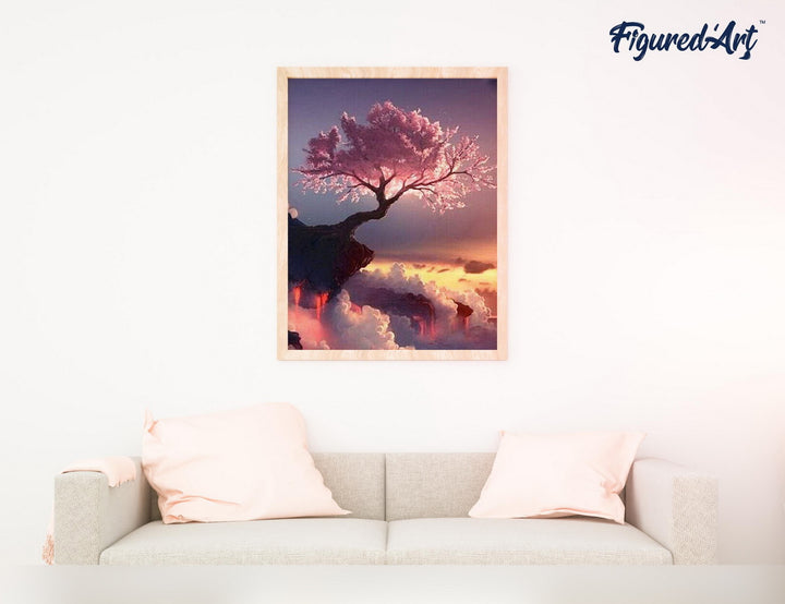 Malen nach Zahlen 40x50cm ohne Keilrahmen Figured’Art Rosaroter Baum und Wolken - Kidis Art