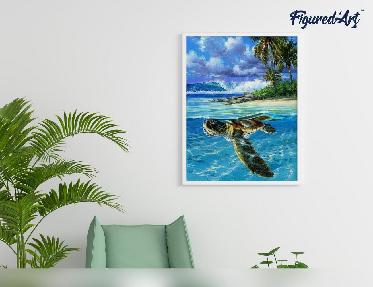 Malen nach Zahlen 40x50cm auf Keilrahmen gespannt Figured’Art Entspannte Schildkröte - Kidis Art