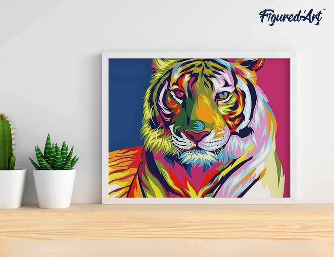 Malen nach Zahlen 40x50cm auf Keilrahmen gespannt Figured’Art Tiger Pop Art 2 - Kidis Art