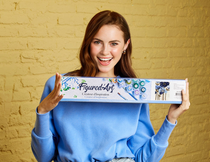 Malen nach Zahlen 40x50cm ohne Keilrahmen Figured’Art Blaue Blüten - Kidis Art