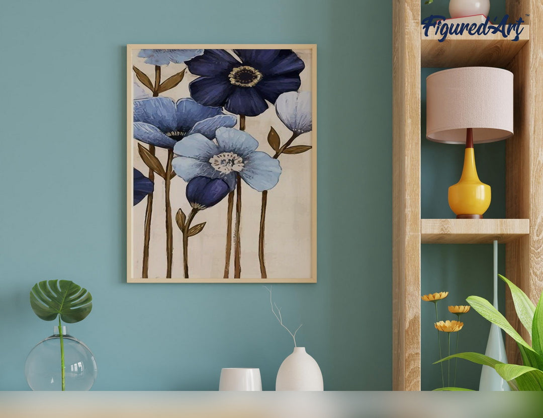 Malen nach Zahlen 40x50cm auf Keilrahmen gespannt Figured’Art Blaue Blüten - Kidis Art