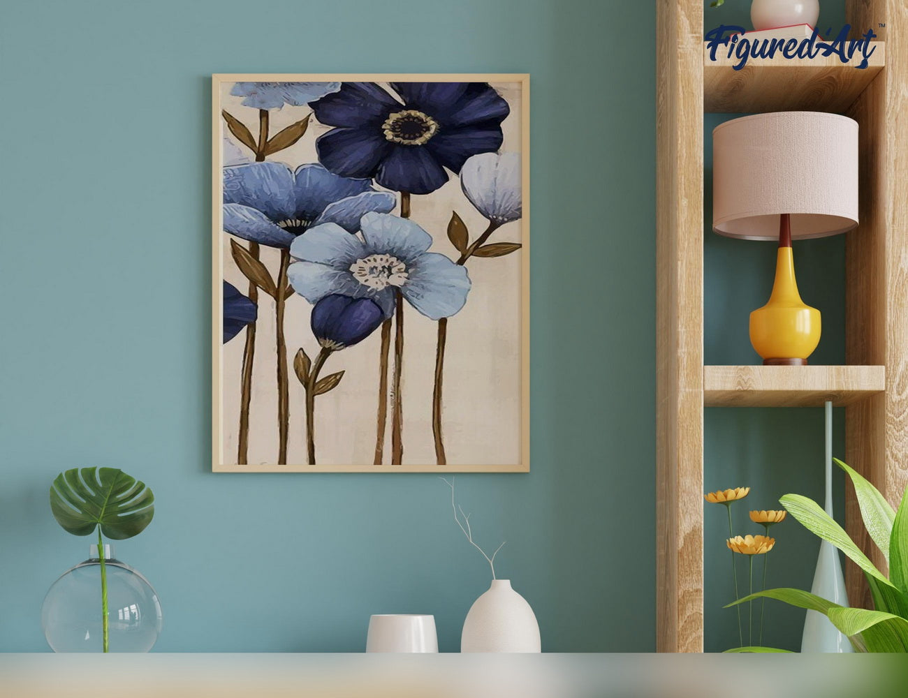 Malen nach Zahlen 40x50cm auf Keilrahmen gespannt Figured’Art Blaue Blüten - Kidis Art