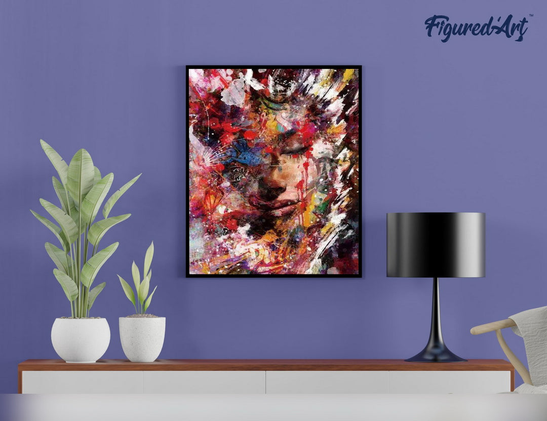 Malen nach Zahlen 40x50cm ohne Keilrahmen Figured’Art Weibliches Gesicht abstrakt - Kidis Art
